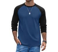 COOFANDY Mens Long Sleeve T Shirt Raglan Cotton T-Shirt Baseball Tops Crew Neck Colour Block Tee Regular Fit