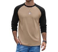 COOFANDY Mens Long Sleeve T Shirt Raglan Cotton T-Shirt Baseball Tops Crew Neck Colour Block Tee Regular Fit