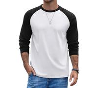 COOFANDY Mens Long Sleeve T Shirt Raglan Cotton T-Shirt Baseball Tops Crew Neck Colour Block Tee Regular Fit
