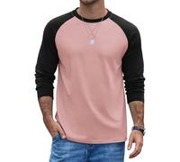 COOFANDY Mens Long Sleeve T Shirt Raglan Cotton T-Shirt Baseball Tops Crew Neck Colour Block Tee Regular Fit