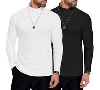 COOFANDY Mens Mock Neck Shirts Fleece Long Sleeve Tops Basic Pullover T-Shirts, 2 Pcs-black/White, S