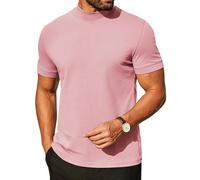 COOFANDY Mens Mock Turtleneck Casual Premium Cotton Short Sleeve Shirt 2025 Basic Half Neck T-Shirts, Pink, 3XL