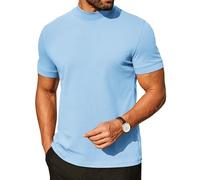 COOFANDY Mens Mock Turtleneck Casual Premium Cotton Short Sleeve Shirt 2025 Basic Half Neck T-Shirts, Light Blue, XL