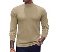 COOFANDY Men's Mock Turtleneck Long Sleeve T Shirts Basic Casual Knitted Half Neck Thermal Lightweight Pullover Sweater, Khaki, XL