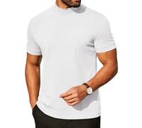 Coofandy Mens Mock Turtleneck Shirts Casual Premium Cotton Short Sleeve Shirt 2025 Basic Half Neck T-Shirts, All White, XXL