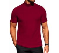 COOFANDY Mens Mock Turtleneck Sweater Short Sleeve Turtle Neck T Shirt Casual Ribbed Knited Pullover Tops Solid Basic Tee, Dark Red, Medium