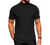 COOFANDY Mens Mock Turtleneck Sweater Short Sleeve Turtle Neck T Shirt Casual Ribbed Knited Pullover Tops Solid Basic Tee, Black, XL