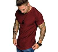 COOFANDY Men's Muscle T-Shirt Pleated Raglan Sleeve Bodybuilding Gym Tee Short Sleeve Fashion Workout Shirts Hipster Shirt, Type1 - Wine Red, Medium