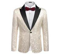 Coofandy Men's Paisley Tuxedo Jacket One Button Dress Suit Jacket Floral Blazer for Dinner Party Prom Wedding, 1 - Beige White, XL