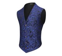 COOFANDY Mens Paisley Tuxedo Vest Victorian Steampunk Gothic Suit Vest Slim Fit V-Neck Waistcoat, Blue, Medium
