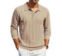 COOFANDY Men's Polo Neck Jumpers Long Sleeve Knitted Poloshirt Knitted Jumpers Thermal Jumper Winter Sweater Regular Fit Polo Tops Khaki L