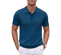 COOFANDY Mens Polo Shirt Casual Short Sleeve Knitted Golf Shirt Basic Summer Poloshirts Solid Color Denim Blue XXXL