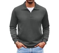 COOFANDY Men's Polo Shirt with Zip Long Sleev Fine Knit Slim Fit Poloshirt Casual Basic Jumper Grau S