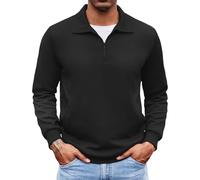 COOFANDY Men's Polo Shirt with Zip Long Sleev Fine Knit Slim Fit Poloshirt Casual Basic Jumper Schwarz L