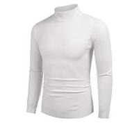 COOFANDY Men's Pullover Turtleneck Pullover Stand-Up Collar Slim Fit Casual Basic Men's Turtleneck Jumper Elastic Plain Turtleneck Shirt, White, XL