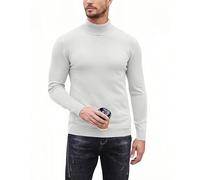 COOFANDY Men's Pullover Turtleneck Pullover Stand-Up Collar Slim Fit Casual Basic Men's Turtleneck Jumper Elastic Plain Turtleneck Shirt, White, S