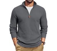 COOFANDY Men's Quarter Zip Jumper Ribbed Turtleneck Jumpers Sweater Half Zip Jumper Winter Sweatshirts Regular Fit Mock Neck Pullover Dark Grey 3XL