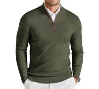 COOFANDY Men's Quarter Zip Knit Jumper Solid Winter Pullover Army Green 2XL