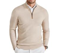 COOFANDY Men's Quarter Zip Knit Jumper Solid Winter Pullover Moon Gray XL