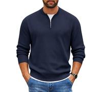 COOFANDY Mens Quarter Zip Pullover Slim Fit Knit Sweater Lightweight Mock Neck Casual Sweaters, Navy Blue, Medium