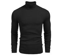 COOFANDY Mens Ribbed Slim Fit Knitted Pullover Casual Turtleneck Sweater, Black, Medium