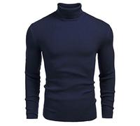 Coofandy Mens Ribbed Slim Fit Knitted Pullover Casual Turtleneck Sweater, Sapphire, Large