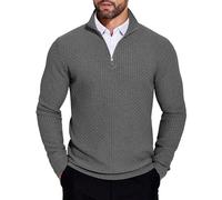 COOFANDY Men's Roll-Neck Pullover Half Zip Winter Warm Knitted Sweater Troyer Turtleneck Long Sleeve Work Sweater Textured Jumper with Stand-Up Collar, darkgray, M