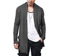 COOFANDY Men's Ruffle Shawl Collar Cardigan Open Front Lightweight Long Length Drape Cape Overcoat with Pockets, Deep Gray, S