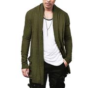 COOFANDY Men's Ruffle Shawl Collar Cardigan Open Front Lightweight Long Length Drape Cape Overcoat with Pockets, Olive Green, L