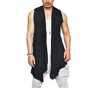 COOFANDY Men's Ruffle Shawl Collar Cardigan Open Front Lightweight Long Length Drape Cape Overcoat with Pockets, Black, 3XL