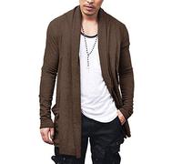 COOFANDY Men's Ruffle Shawl Collar Cardigan Sleeveless Open Front Sleeveless Kimono Vest, Coffee, S
