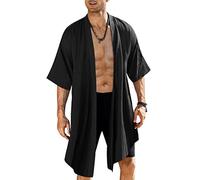 COOFANDY Men's Ruffle Shawl Collar Lightweight Cardigan Long Kimono Jackets Open Front Drape Cape Coat, Typeb-black, L