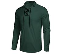 COOFANDY Mens Scottish Jacobite Ghillie Kilt Shirts Medieval Renaissance Pirate Costume Long Sleeve Lace Up Henley Shirt, Deep Green, Large
