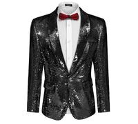 COOFANDY Mens Sequin Blazer Tuxedo Party Prom Wedding Tuxedo One Button Jacket, Black, XL