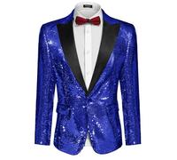 COOFANDY Mens Sequin Blazer Tuxedo Party Prom Wedding Tuxedo One Button Jacket, Navy Blue, XL