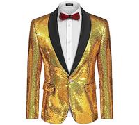 COOFANDY Mens Shiny Sequin Blazer Tuxedo Party Dinner Prom One Button Suit Jacket, Gold, XXL