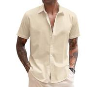 COOFANDY Mens Shirt Short Sleeve Linen Shirts Regular Fit Summer Holiday Shirts Casual Shirt Light Khaki 3XL