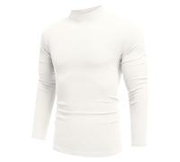 COOFANDY Mens Shirt Striped Turtle Neck Tops Long Sleeve Mock Turtleneck Casual Thermal Stretch Jumper White XXL