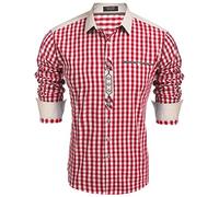 COOFANDY Men's Shirts Long Sleeve Checkered Shirts Cotton Oktoberfest Shirt Regular Fit Bavarian Costume Shirt Red Wine L