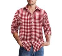 COOFANDY Mens Shirts Long Sleeve Flannel Casual Checked Plaid Shirts Regular Fit Cotton Checked Shirt for Men Red-White L