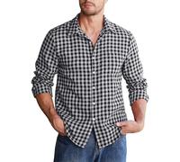 COOFANDY Mens Shirts Long Sleeve Flannel Casual Checked Plaid Shirts Regular Fit Cotton Shirt for Men Black-White XXL