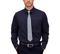 COOFANDY Mens Shirts Long Sleeve Smart Casual Shirt Plain Dress Shirts Non Iron Stretch Office Shirt with Pocket Navy Blue XXL