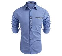 COOFANDY Men's Shirts Long Sleeve Traditional Checked Shirt Bavarian Tops Oktoberfest Shirt Plaid Cotton Shirts Royal Blue XXL