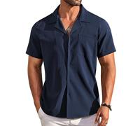 COOFANDY Mens Shirts Short Sleeve Button Down Shirt Regular Fit Summer Holiday Tops Navy L