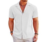 COOFANDY Mens Shirts Short Sleeve Summer Shirt Casual Holiday Shirt Beach Hawaiian Shirts Cuban Collar White XXL