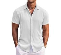 COOFANDY Mens Shirts Short Sleeve White Shirts Summer Casual Button Down Top for Men Adult White XXL