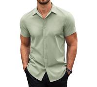 COOFANDY Mens Shirts Short Sleeved Shirts Summer Dress Shirts Regular Fit Button Up Office Shirts Muscle Fit Shirts for Men Business Casual Shirts Wedding Light Green M