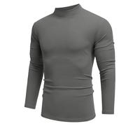 COOFANDY Mens Shirts Turtle Neck Tops for Men Long Sleeve Striped Stretch Mock Turtleneck Knitted Jumpers Dark Gray S