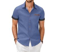 COOFANDY Men's Short Sleeve Denim Shirt Button Up Western Cowboy Casual Jean Shirts Summer Cotton Regular Fit Work Outdoor Beach Wear Navy 3XL
