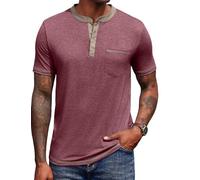 COOFANDY Men's Short Sleeve Henley Shirt Soft Stretch Knit Button Placket T-Shirt Contrast Color Trim Casual Summer Top Dark red XXL